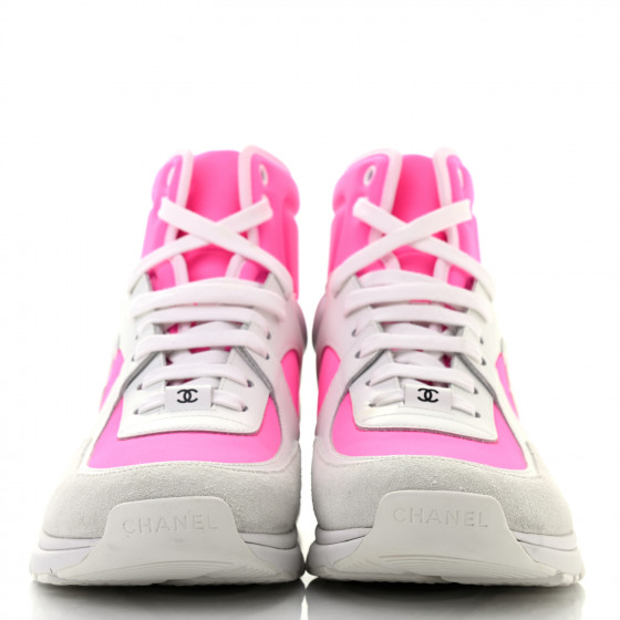 CHANEL Suede Calfskin Lambskin Neoprene High Top CC Sneakers