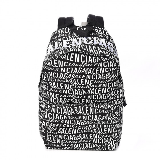 BALENCIAGA Nylon Wave Logo Printed Wheel Backpack Black