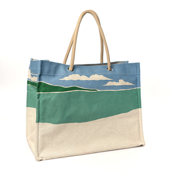 HERMES H Canvas Printed Escale A La Plage Beach Bag Or