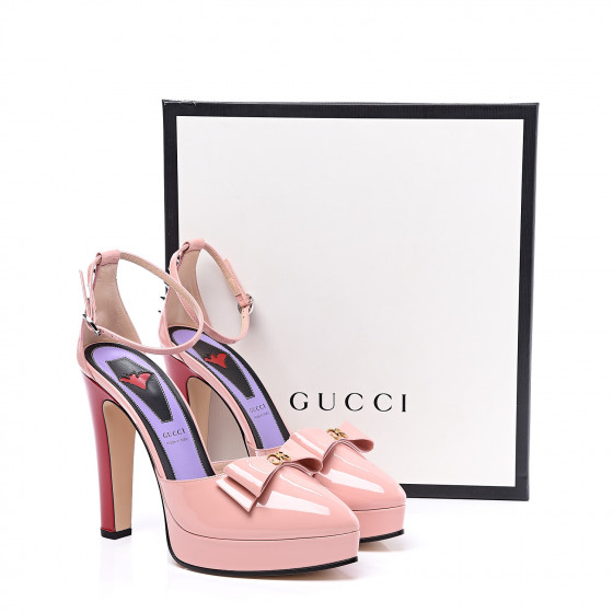 GUCCI Patent Crystal GG Bow Sadie Spike Ankle Strap d'Orsay