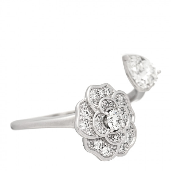 CHANEL 18K White Gold Diamond Camelia Precieux Ring 58 8.25