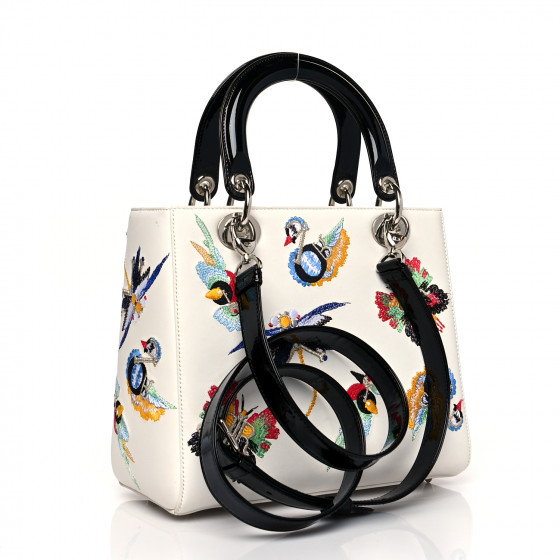 CHRISTIAN DIOR Smooth Calfskin Embroidered Medium Lady Dior