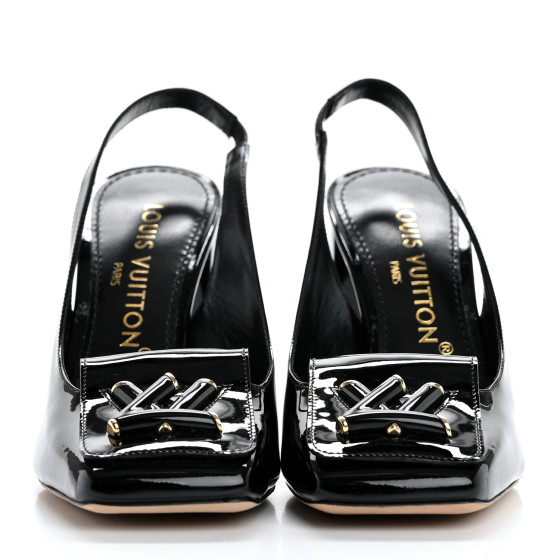 LOUIS VUITTON Patent Calfskin Shake Slingback Pumps 36 Black
