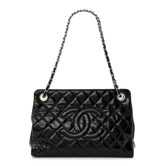 ショルダーバッグ・ポシェット × ヴィンテージ(中古) Chanel Patent Chain Tote and Shoulder Bag CHANEL Patent Quilted Timeless CC Shopping Tote Black