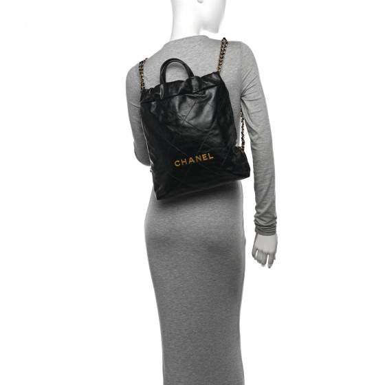 CHANEL Shiny Calfskin Quilted Chanel 22 Backpack Black