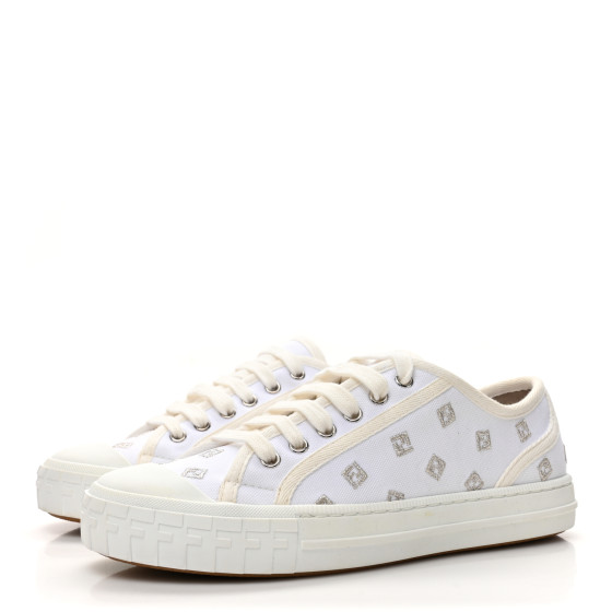 FENDI Canvas Lurex FF Womens Domino Low Top Sneakers 36