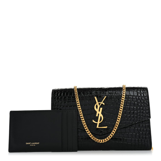 SAINT LAURENT Calfskin Crocodile Embossed Monogram Uptown