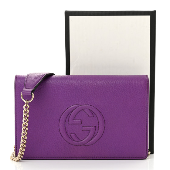 GUCCI Pebbled Calfskin Soho Wallet On Chain Shine Purple