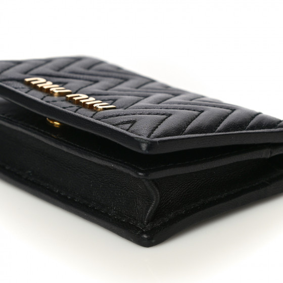 MIU MIU Nappa Impunture Flap Card Holder Key Ring Black
