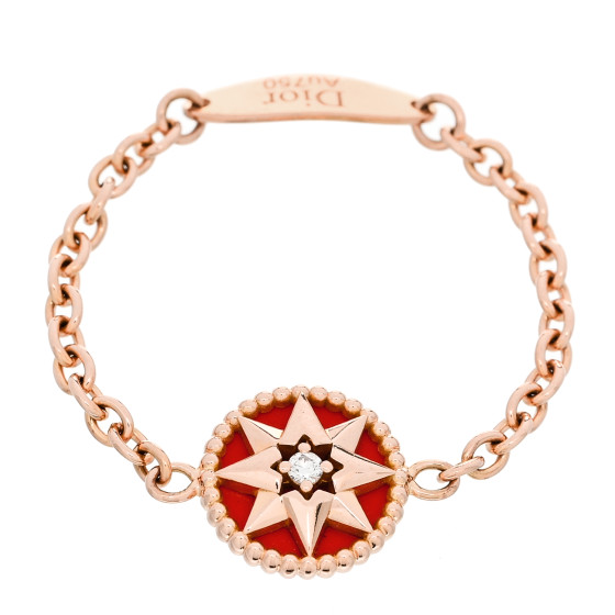 Dior リング CHRISTIAN DIOR 18K Rose Gold Diamond Red Ceramic Rose Des
