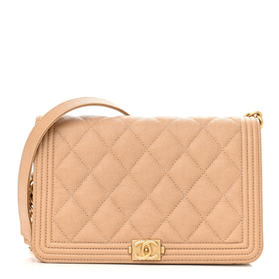 Caviar Quilted Boy Wallet On Chain WOC Dark Beige
