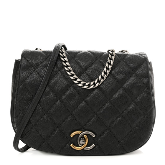Calfskin Quilted Casual Pocket Messenger Flap Black