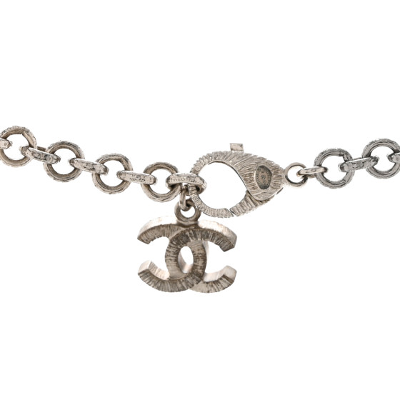 CHANEL Crystal CC Smiley Emoji Pendant Necklace Silver Black
