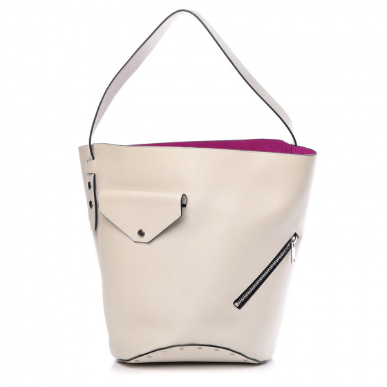 バッグ CELINE CELINE Natural Calfskin Biker Bucket Shoulder Bag White