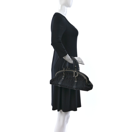 CHRISTIAN DIOR Monogram Vintage Flowers Frame Satchel Black