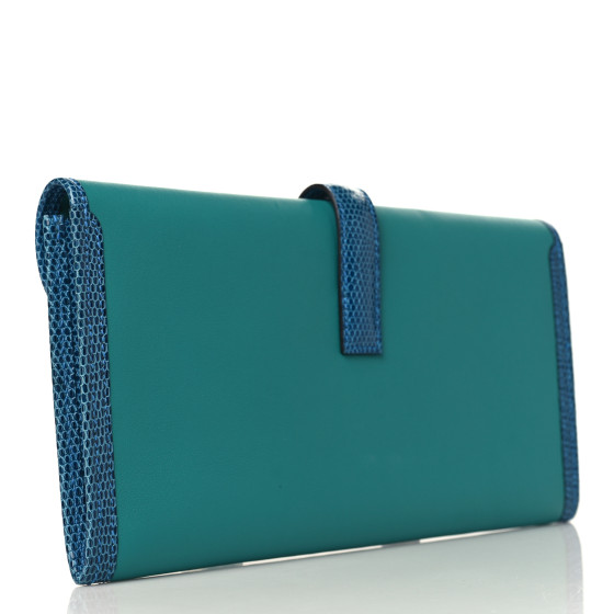 エルメス HERMES Swift Lizard Jige Elan Touch 29 Clutch Bleu Paon