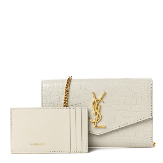 SAINT LAURENT Calfskin Crocodile Embossed Monogram Uptown