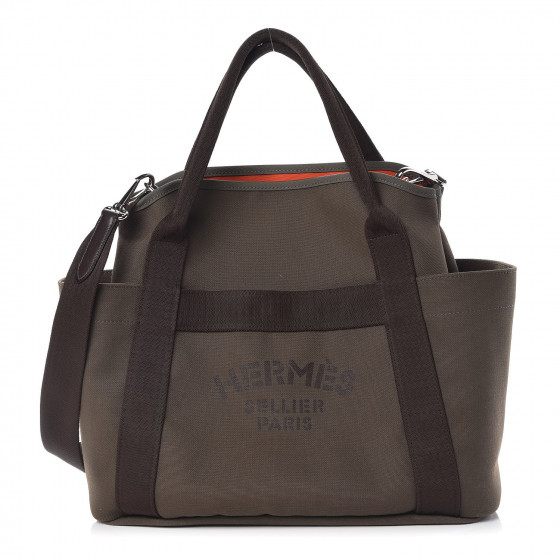 HERMES Toile Sac De Pansage Groom Kaki Feu 390586 | FASHIONPHILE