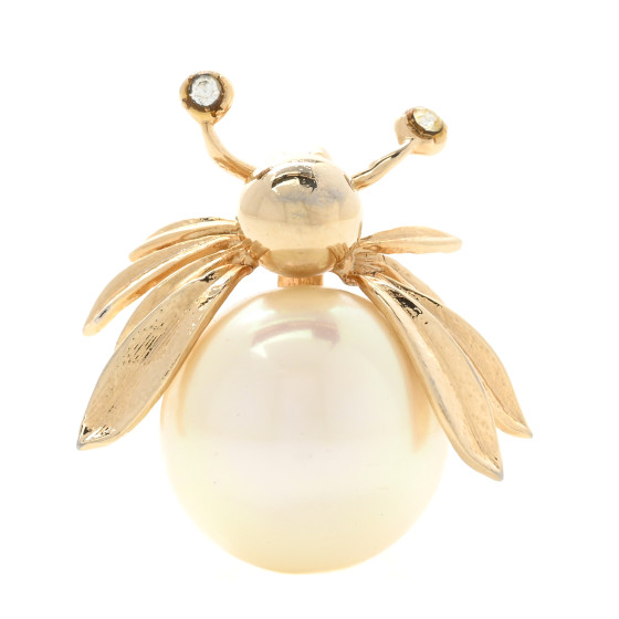 CHRISTIAN DIOR Crystal Pearl Bug Brooch Gold 1409364