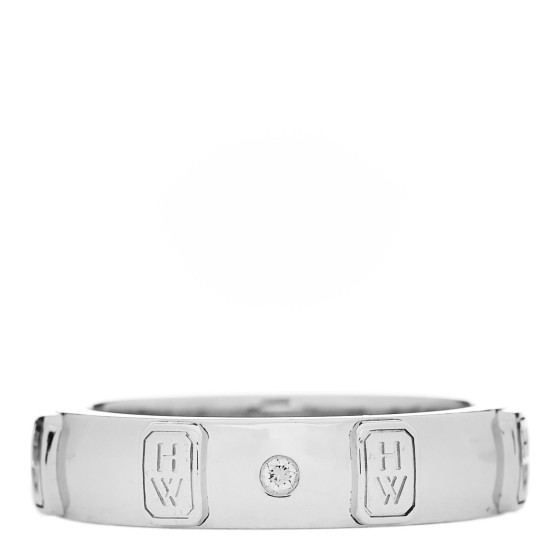 HARRY WINSTON 18K White Gold Diamond HW Logo Band Ring 50