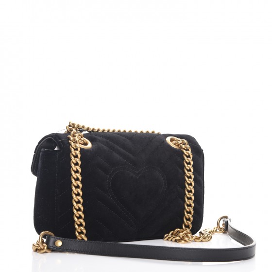 GUCCI Velvet Matelasse Mini GG Marmont Shoulder Bag Black