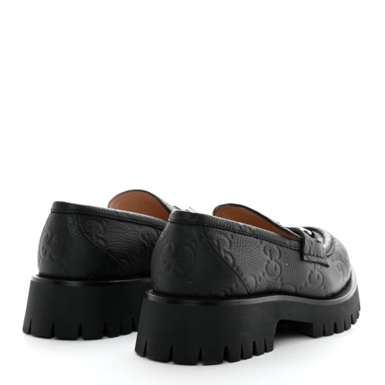 Gucci ミュール モノグラム黒 22センチ 34C 裏側に傷あり GUCCI Piuma Calfskin GG Embossed Womens Horsebit Rock 20mm