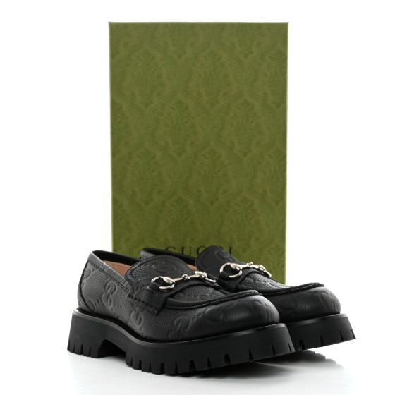 GUCCI Piuma Calfskin GG Embossed Womens Horsebit Rock 20mm