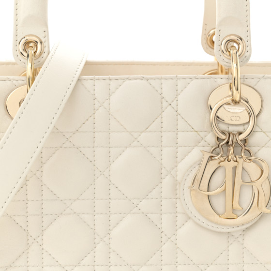 CHRISTIAN DIOR Lambskin Cannage Medium Lady Dior White