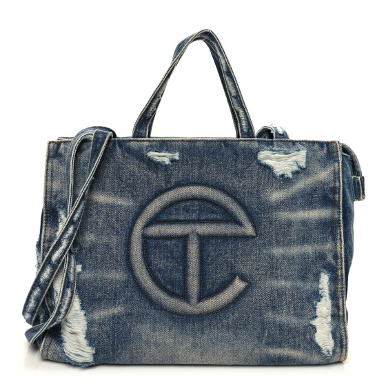 TELFAR Denim Medium Shopping Bag Distressed Blue 1448240