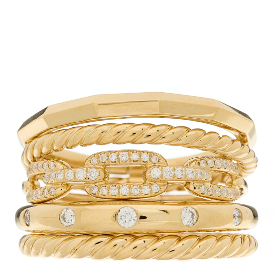 「DAVID YURMAN」18Kゴールド&ダイヤモンド リング DAVID YURMAN 18K Yellow Gold Diamond 15mm Stax Five-Row Ring