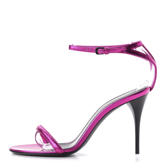 SAINT LAURENT Metallic Lambskin Lexi 90 Ankle Strap Sandals