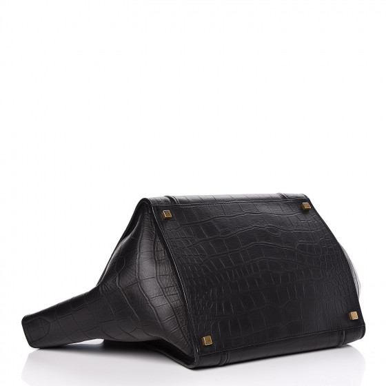 CELINE Crocodile Embossed Calfskin Medium Phantom Luggage