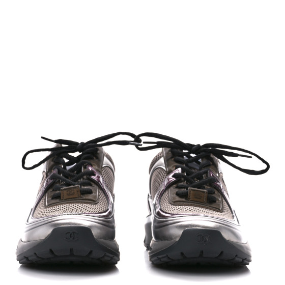 ❤️ CEDIA❤️ CHANEL Fabric Laminated Calfskin Stretch CC Womens Sneakers