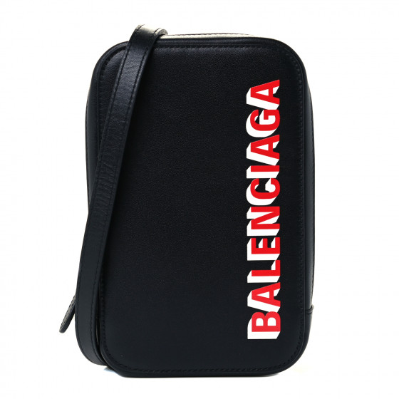 BALENCIAGA Smooth Calfskin 3D Logo Cash Phone Holder Bag Black Red ...