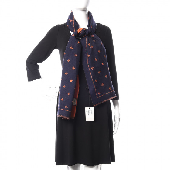 ☆人気☆【GUCCI】☆BEE STAR WOOL SCARF☆BURGUNDY + NAVY☆ GUCCI Star And Bee-jacquard Wool Scarf In Navy And Burgundy