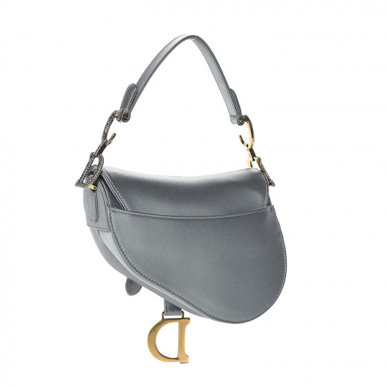 CHRISTIAN DIOR Satin Crystal Mini Saddle Bag Blue Gray