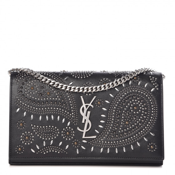AAKAM ■ Studded Chain Wallet SAINT LAURENT Lambskin Bandana Studded Monogram Chain Wallet