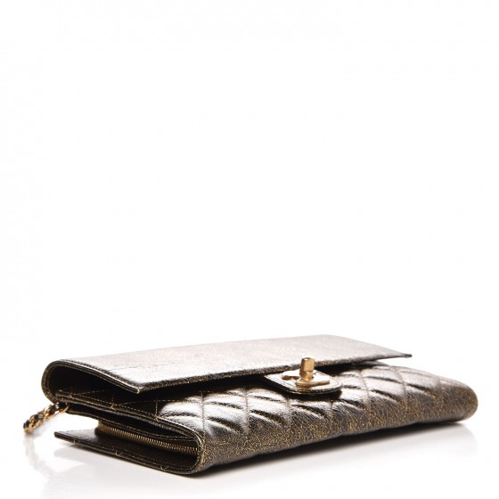 CHANEL Cracked Metallic Calfskin Quilted Zip Away Chain