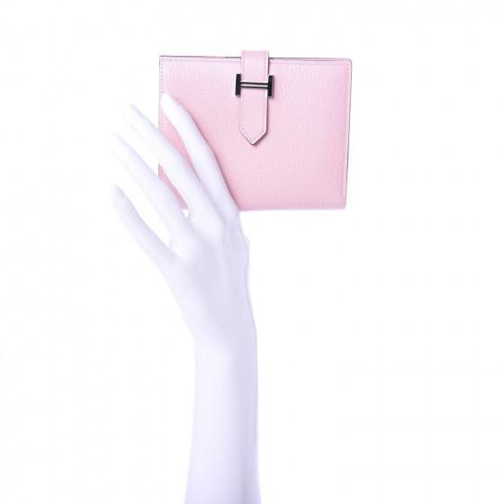 HERMES Chevre Mysore Bearn Compact Wallet Rose Sakura 690077