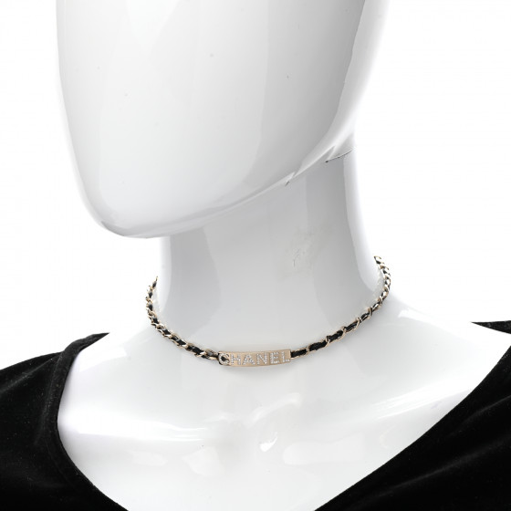 CHANEL Metal Lambskin Crystal Sergeant Chanel Choker
