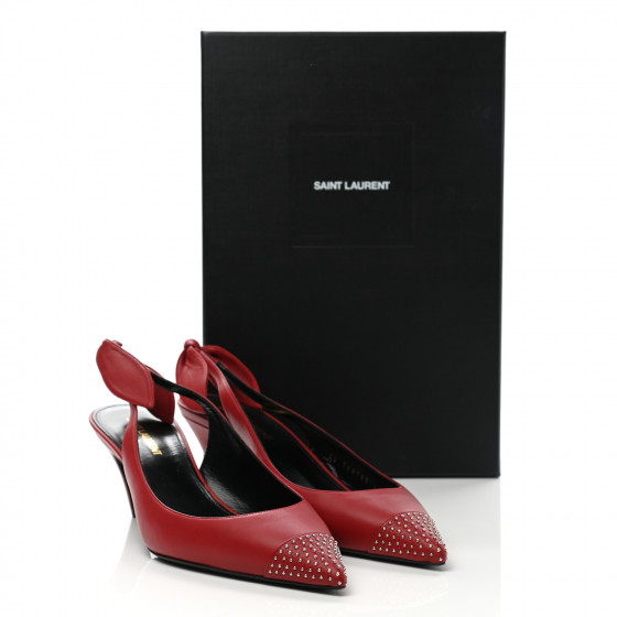 SAINT LAURENT Calfskin Studded Charlotte 55 Slingback Pumps