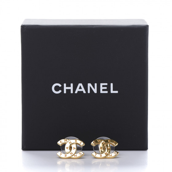 CHANEL Metal CC Paris Button Stud Earrings Gold 675263