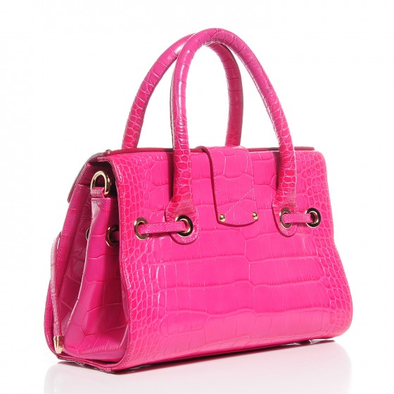 JIMMY CHOO Moc Croc Large Rosalie Satchel Fuchsia 101321