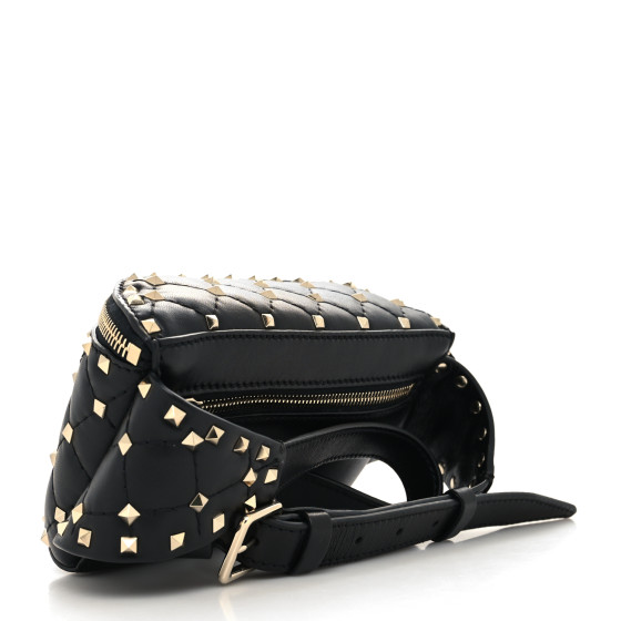 VALENTINO GARAVANI Lambskin Rockstud Spike Belt Bag 85 Black