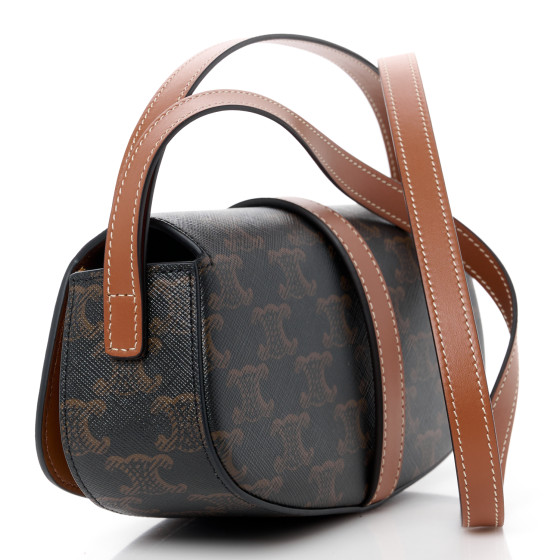 CELINE Triomphe Canvas Calfskin Tabou Clutch on Strap Tan