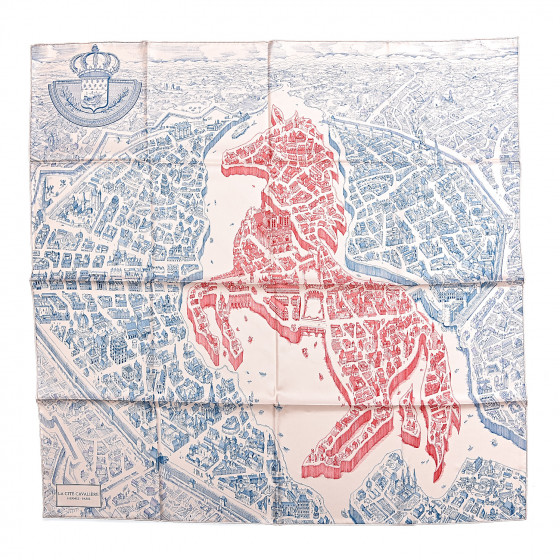 新品未使用　HERMES La Cite Cavaliere Hermes Scarf Stole La Cite Cavaliere Orange Pink City Animal