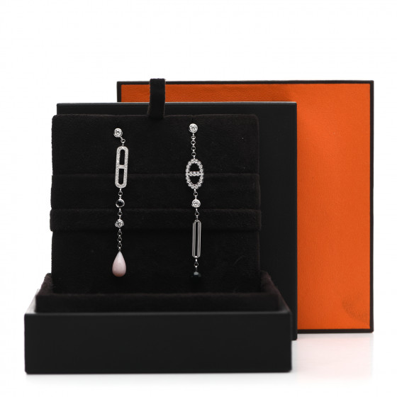 【】★エルメス★ HERMES 18K White Gold Diamond Black Jade Pink Opal Chaine