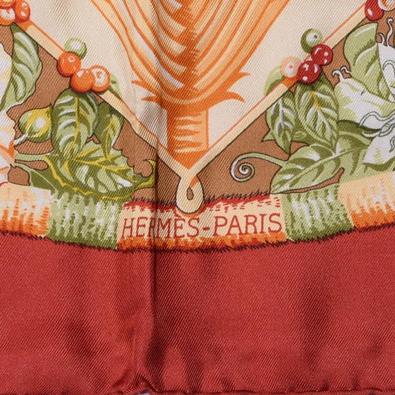 HERMES ALOHAスカーフ　90's HERMES エルメス カレ90 ALOHA スカーフ 美品 オレンジ×ライト