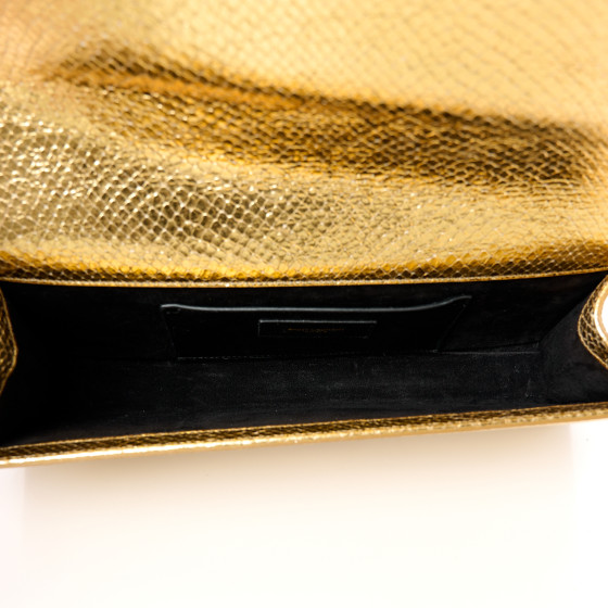 SAINT LAURENT Metallic Calfskin Snakeskin Embossed Classic