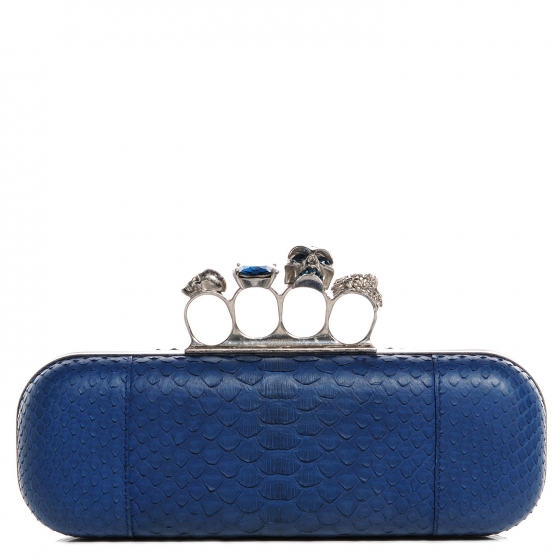 ALEXANDER MCQUEEN Python Knuckle Box Clutch Blue 90496